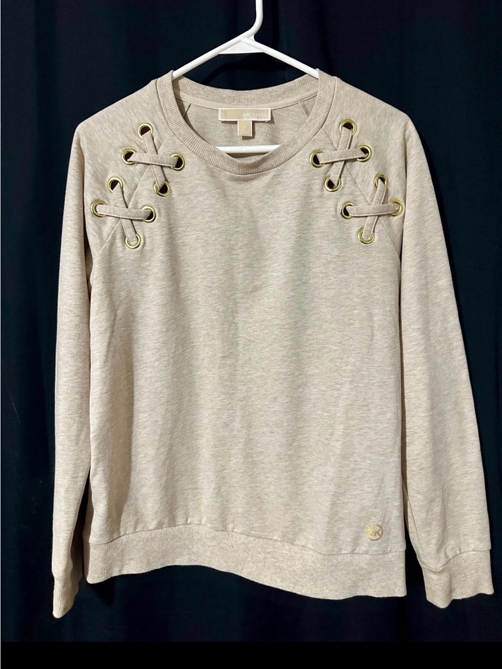 Michael Kors Beige Lace-Up Grommet Crewneck Sweatshirt